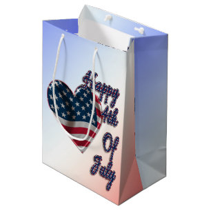 Happy 4th of July USA Flag Heart Medium Gift Bag