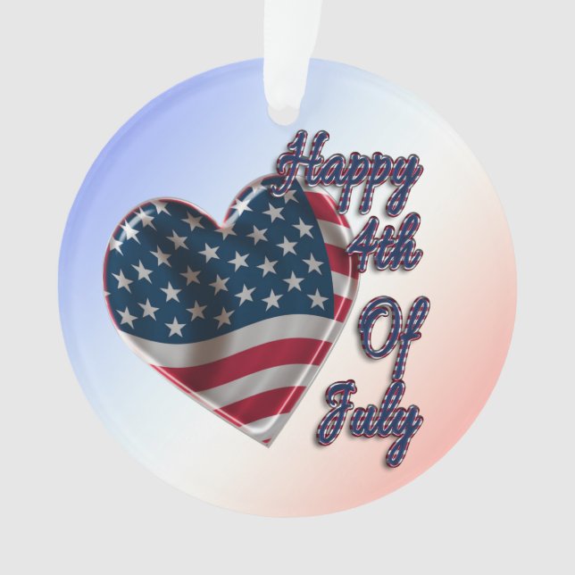 Happy 4th of July USA Flag Heart Ornament (Front)
