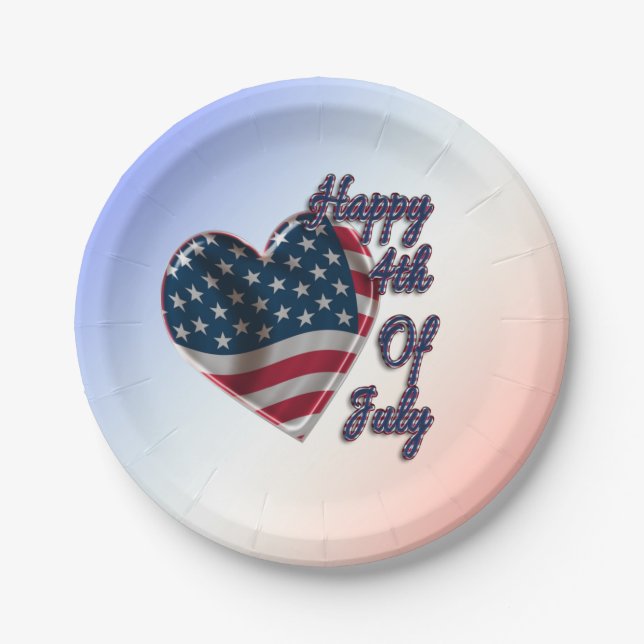 Happy 4th of July USA Flag Heart Paper Plate (Front)