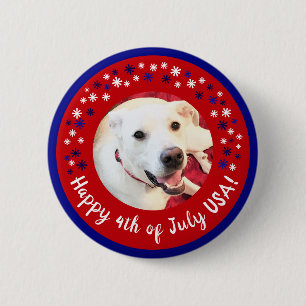 Happy 4th of July USA Funny Smiling Dog Photo 6 Cm Round Badge
