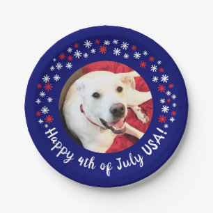 Happy 4th of July USA Funny Smiling Dog Photo Paper Plate