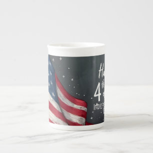 Happy 4th of July Vintage Flag Illustration Art Bone China Mug