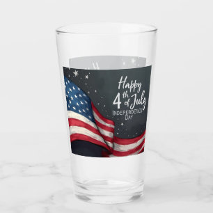 Happy 4th of July Vintage Flag Illustration Art Glass