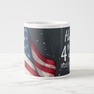 Happy 4th of July Vintage Flag Illustration Art Large Coffee Mug