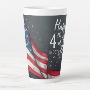 Happy 4th of July Vintage Flag Illustration Art Latte Mug