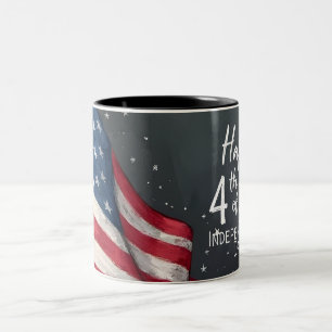 Happy 4th of July Vintage Flag Illustration Art Two-Tone Coffee Mug
