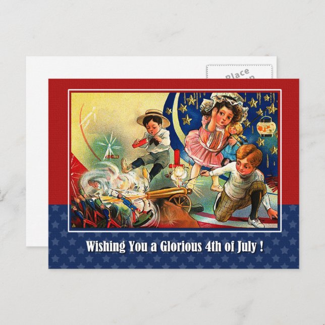 Happy 4th of July. Vintage Kids Postcard (Front/Back)