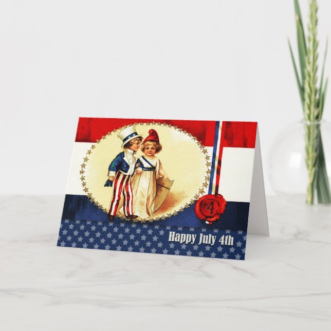 Happy 4th of July. Vintage Patriotic Kids Card (Front)