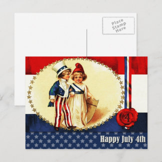 Happy 4th of July. Vintage Patriotic Kids  Postcard