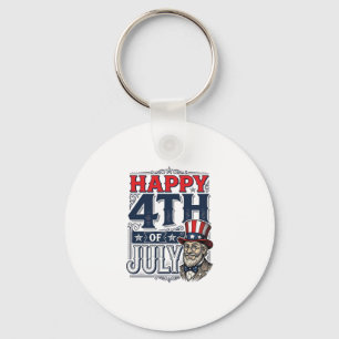 Happy 4th of July Vintage Patriotic Shirt Design_1 Key Ring