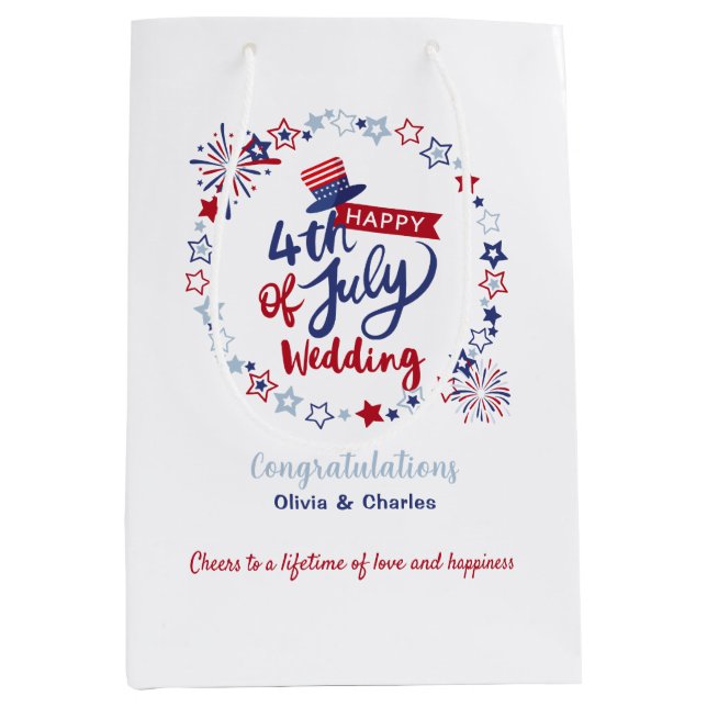 Happy 4th of July Wedding Congratulations Custom  Medium Gift Bag (Front)
