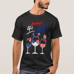 Happy 4th Of July Wine Glass US American Flag  Dri T-Shirt