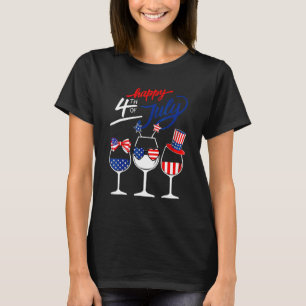 Happy 4th Of July Wine Glass US American Flag  Dri T-Shirt
