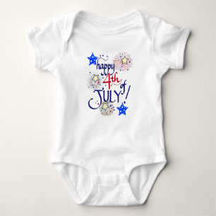 Happy 4th of July! with fireworks and stars Baby Bodysuit