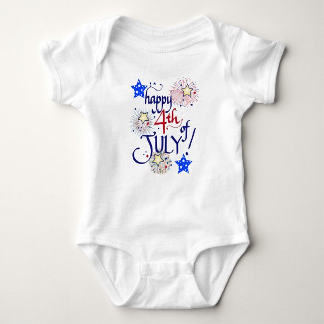 Happy 4th of July! with fireworks and stars Baby Bodysuit (Front)