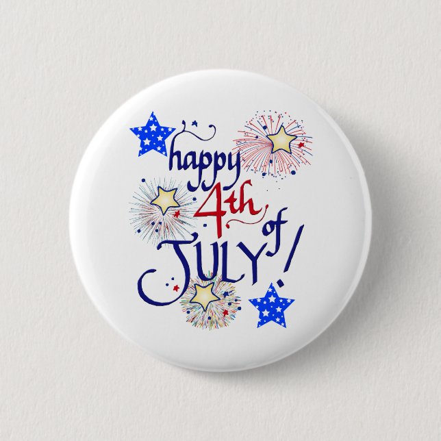 Happy 4th of July! with fireworks and stars Button (Front)