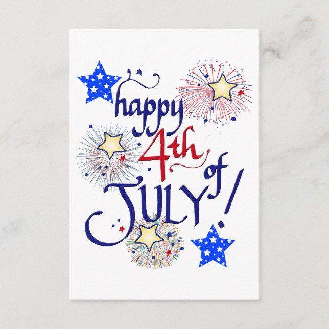 Happy 4th of July! with fireworks and stars Enclosure Card (Front)
