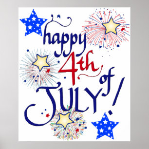 Happy 4th of July! with fireworks and stars Poster