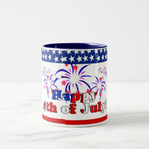 Happy 4th of July with Fireworks Two-Tone Coffee Mug
