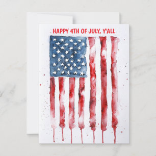 Happy 4th of July Y'all Watercolor Flag Design Postcard