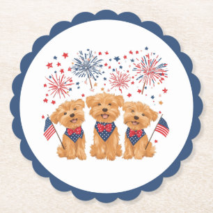 Happy 4th Of July Yorkie Dogs Paper Coaster