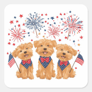 Happy 4th Of July Yorkie Dogs Square Sticker