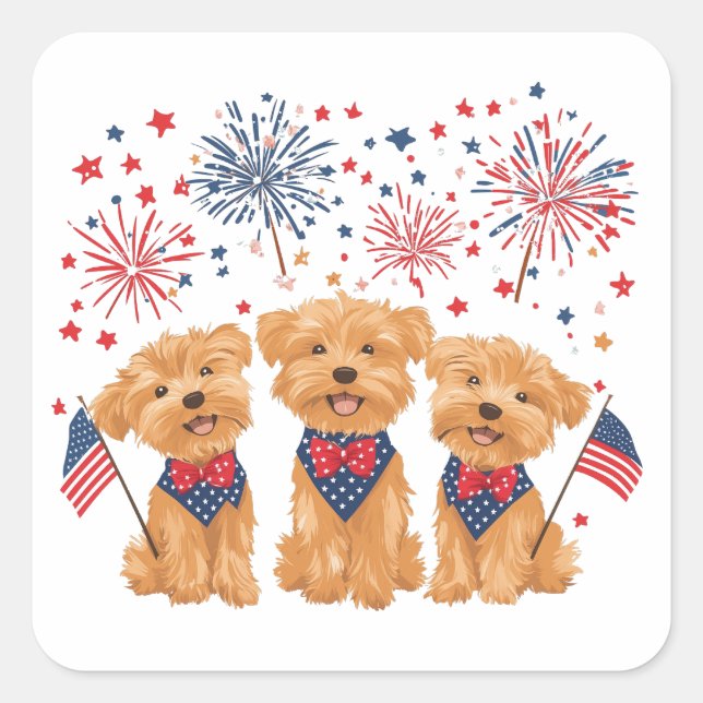 Happy 4th Of July Yorkie Dogs Square Sticker (Front)