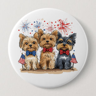 Happy 4th Of July Yorkshire Terrier Dogs 10 Cm Round Badge