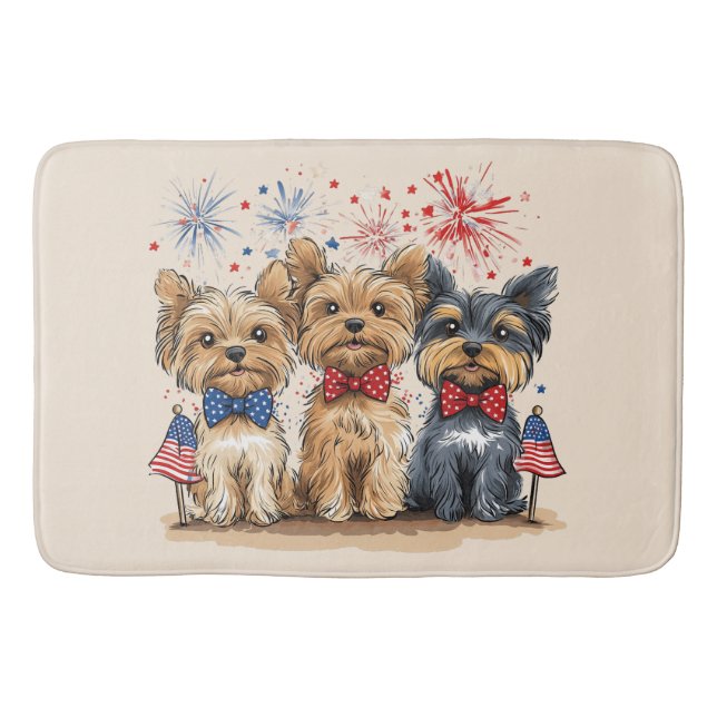 Happy 4th Of July Yorkshire Terrier Dogs Bath Mat (Front)