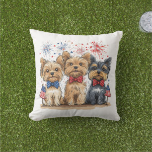 Happy 4th Of July Yorkshire Terrier Dogs Cushion