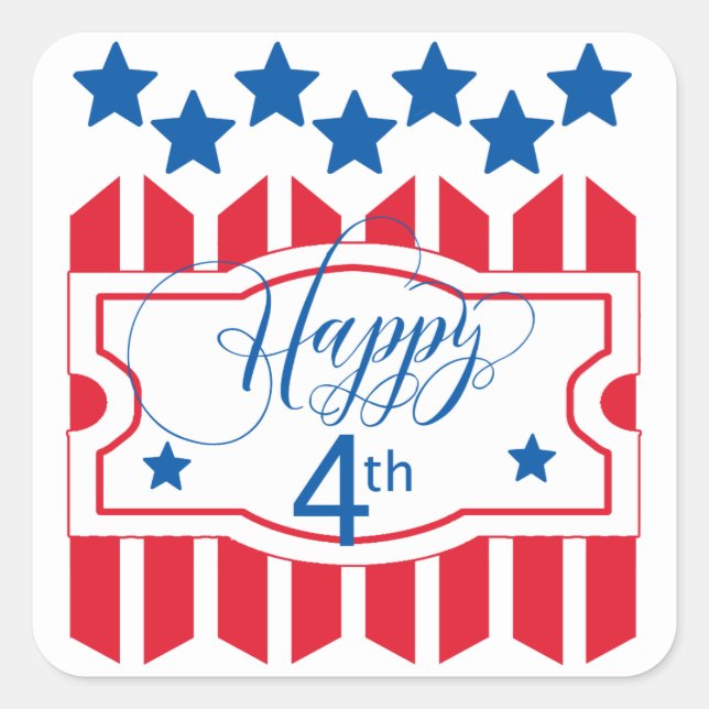 Happy 4th Stars and Stripes ID138 Square Sticker (Front)