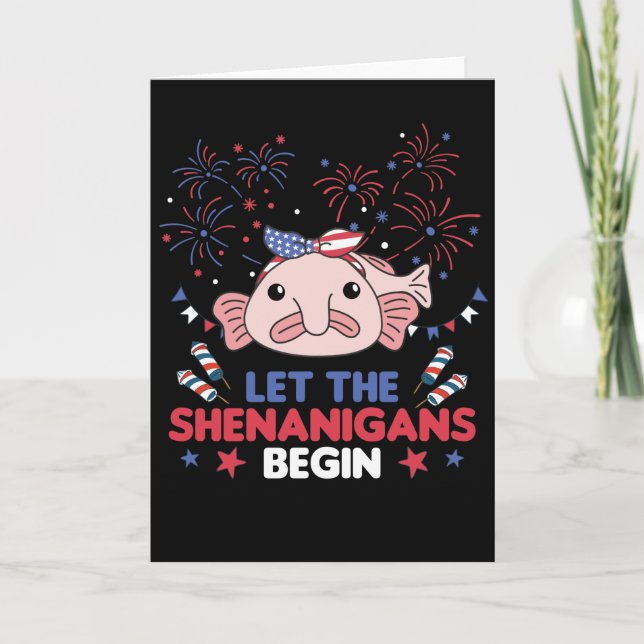 Happy 4th Sweet Blobfish With Fireworks America Ho Holiday Card (Front)