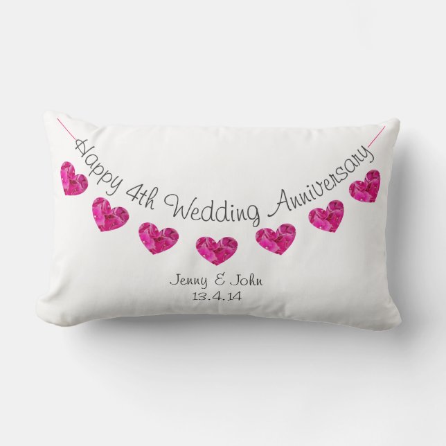 Happy 4th Wedding Anniversary flower heart bunting Lumbar Cushion (Front)
