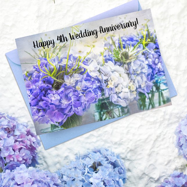 Happy 4th Wedding Anniversary Hydrangeas Card (Hydrangeas are the 4th Wedding Anniversary flower! Perfect as a card.)