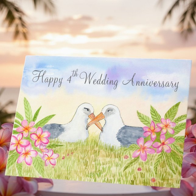 Happy 4th Wedding Anniversary Laysan Albatross Card (Creator Uploaded)