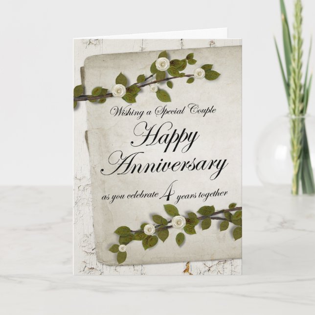 Happy 4th Year Anniversary Floral Card (Front)