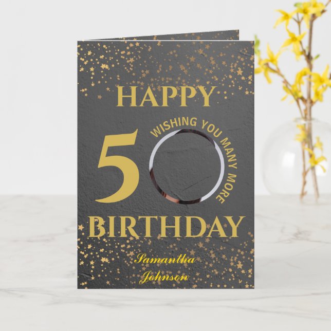Happy 50 Birthday Folded Greeting Card (Yellow Flower)