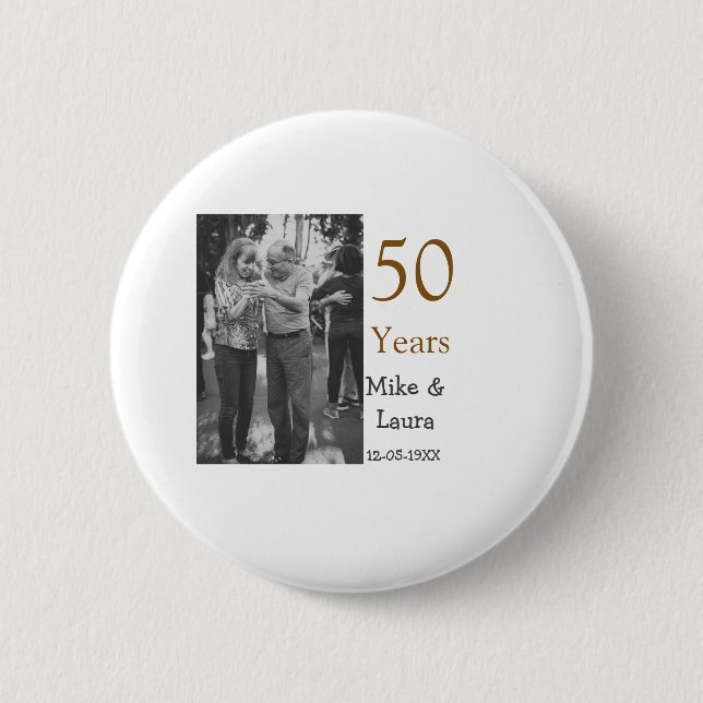 Happy 50th anniversary add couple name date weddin 6 cm round badge (Front)