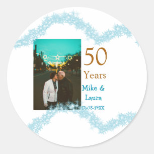 Happy 50th anniversary add couple name date weddin classic round sticker