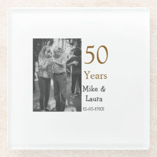 Happy 50th anniversary add couple name date weddin glass coaster