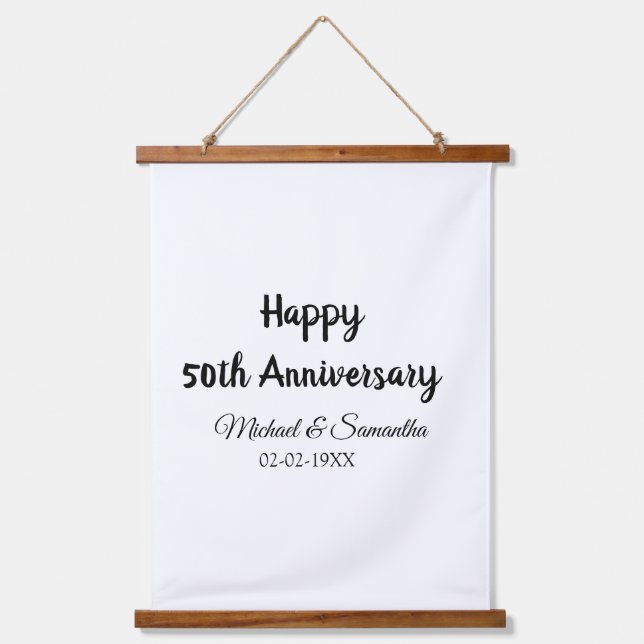 Happy 50th anniversary add couple name date weddin hanging tapestry (Front)