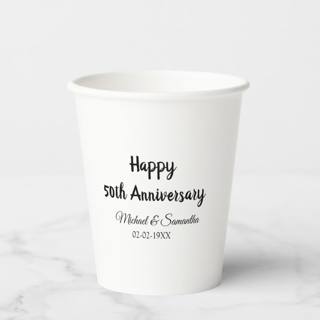 Happy 50th anniversary add couple name date weddin paper cups (Front)