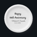 Happy 50th anniversary add couple name date weddin paper plate<br><div class="desc">design</div>