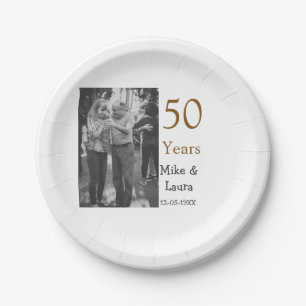 Happy 50th anniversary add couple name date weddin paper plate