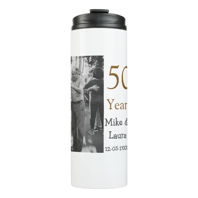 Happy 50th anniversary add couple name date weddin thermal tumbler (Front)