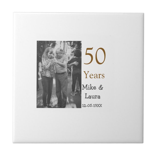 Happy 50th anniversary add couple name date weddin tile (Front)
