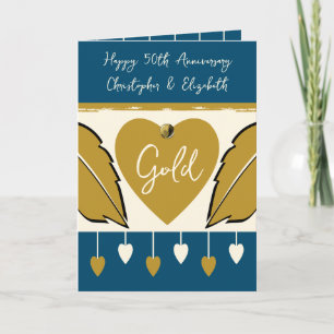 Happy 50th Anniversary add names gold blue Card