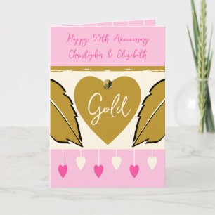 Happy 50th Anniversary add names gold pink Card
