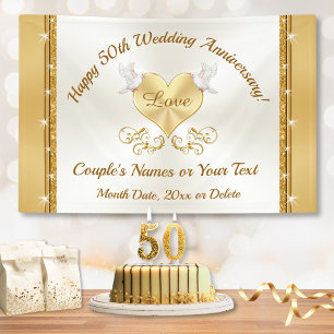 Happy 50th Anniversary Banner, Personalized Golden Banner