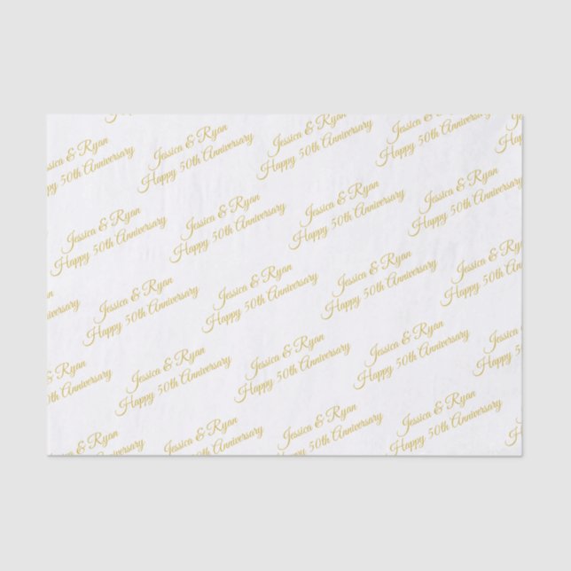 Happy 50th Anniversary DIY Names/Year, Gold Script Tissue Paper (Front)